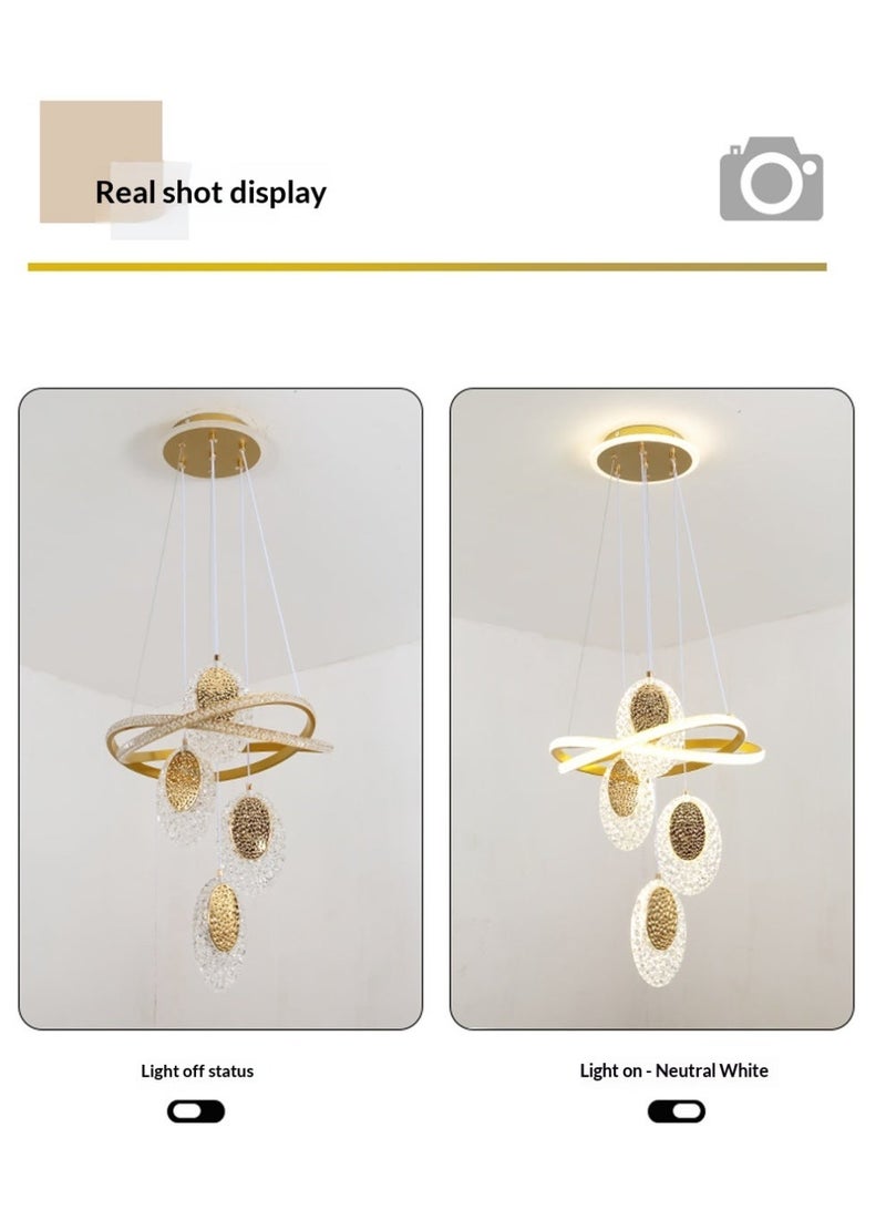 An LED pendant light with 4 elliptical lamp heads, offering three lighting colors to choose from, adjustable in height, and supporting remote control. Suitable for restaurants, bedrooms, living rooms and public activity areas. - Image 2